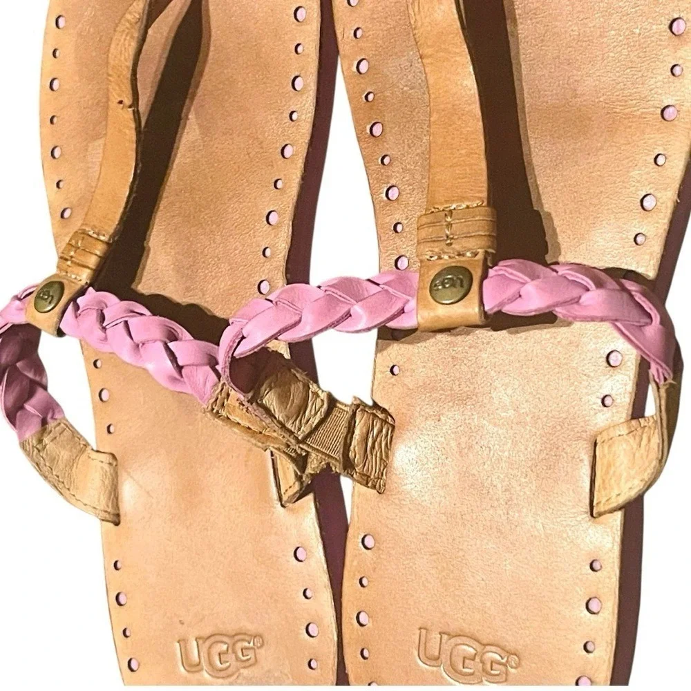 UGG Red and Tan Braided‎ Sandals Size 9